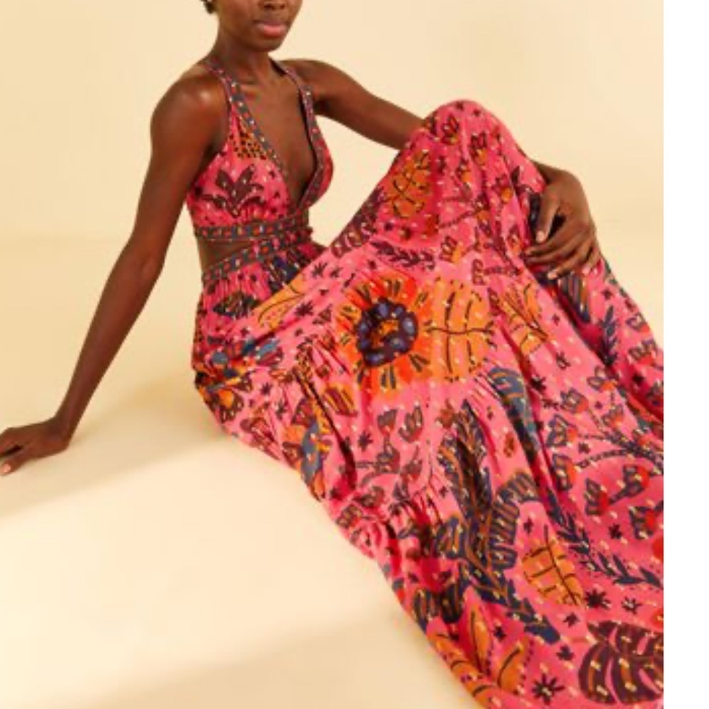 FARM Rio Vibrant Pink Maxi Dress with Floral Print
